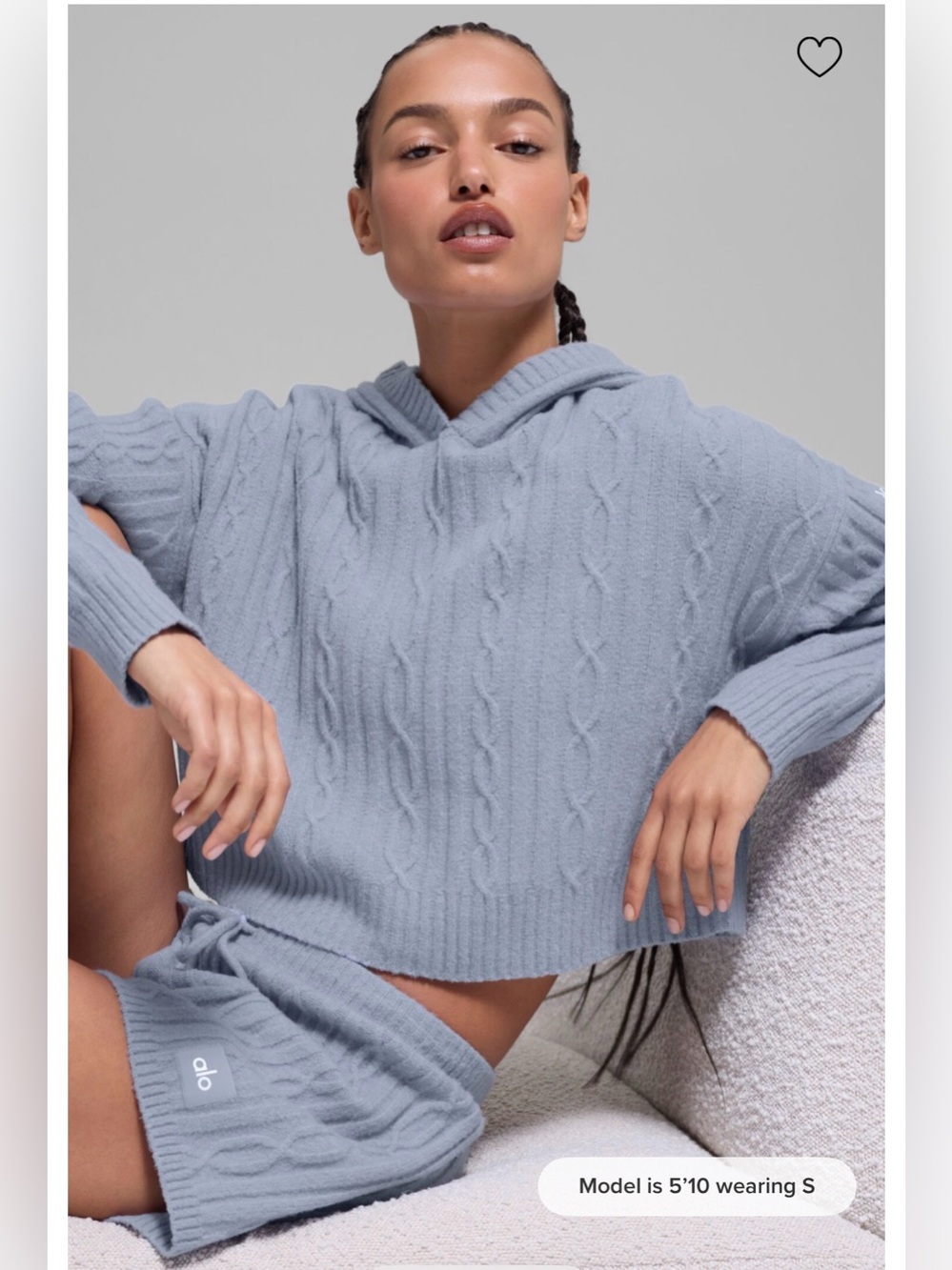 ALO Yoga - Cozy Cable Knit Hooded Sweater - Lavender, Size M